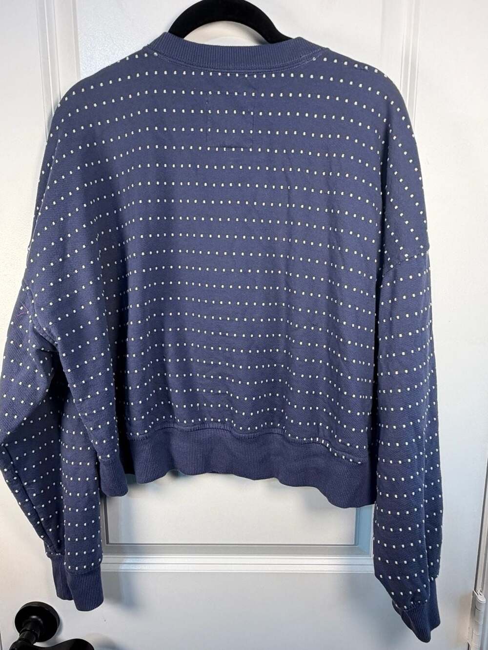 Aerie Blue Textured Dot Cropped Crewneck Sweatshirt - Picture 5 of 7